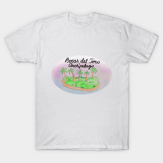 Bocas del Toro Archipelago watercolor Island travel, beach, sea and palm trees. Holidays and rest, summer and relaxation T-Shirt by grafinya